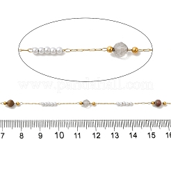 Цепочки ручной работы из нержавеющей стали 304 и натуральных камней с бусинами CHS-L031-06G-01