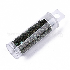 チェコガラスビーズ  ラウンドガラスシードビーズ  ベーキングペイントスタイル  ダークオリーブグリーン  8/0  3x2mm  穴：1mm  約10 G /ボトル&nbsp;SEED-R047-B-69130