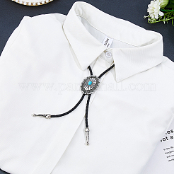 Регулируемый цинковый сплав pave синтетический бирюзовый овальный черный искусственная кожа шнур боло галстук лариат ожерелья NJEW-WH0035-04AS