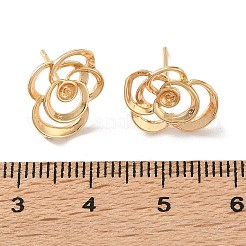 真鍮製スタッドピアスパーツ  花  カン付き  18KGP本金メッキ  11x14mm  穴：1mm  ピン：0.7mm&nbsp;KK-Z164-04G-02