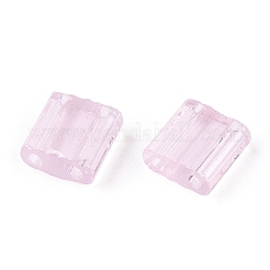 2ホールガラスシードビーズ  透明色  正方形  パールピンク  5x4.5~5.5x2~2.5mm  穴：0.5~0.8mm&nbsp;SEED-T003-01C-10