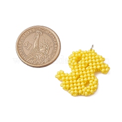 ガラスシードビーズドルペンダント  304ステンレススチール製ジャンプリング付き  きいろ  29x25.5x5mm  穴：3.5mm&nbsp;PALLOY-MZ00475