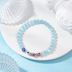 4 шт. 4-цветные браслеты-лампворк с круглыми бусинами кошачий глаз и сглаз ручной работы для женщин BJEW-JB12289