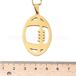 201 полое ожерелье с подвеской в стиле регби из нержавеющей стали NJEW-D318-01G