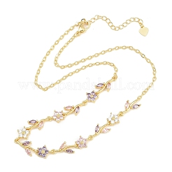 Colliers à maillons en laiton pavé de zirconiums cubiques en forme de fleur&nbsp;KK-CBA4547-18G-04