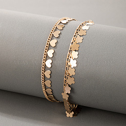 Двухслойные браслеты для щиколотки из сплава с кисточками в виде цветов и сердец для женщин&nbsp;FS-WGDC043-01