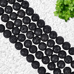 5 нити натуральных круглых бусин из лавового камня&nbsp;G-LT0001-02B-02