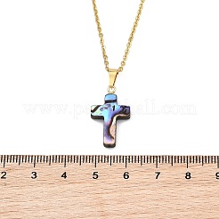 Colgante de cruz religiosa de concha de abulón natural&nbsp;NJEW-JN06003