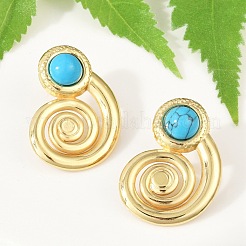 Серьги-гвоздики спиральные из нержавеющей стали 304 с синтетической бирюзой для женщин&nbsp;EJEW-U046-13G