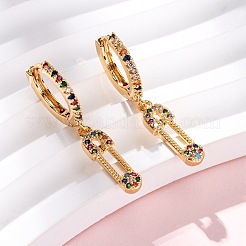 Серьги-кольца из латуни с английской булавкой и фианитом&nbsp;EJEW-F384-15G-02