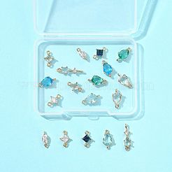 18 шт. 9 стиля латунных паве прозрачных стеклянных звеньев/соединителей&nbsp;GLAA-FS0002-34