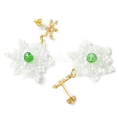 Pendientes colgantes trenzados con semillas de vidrio y copos de nieve navideños&nbsp;EJEW-MZ00233