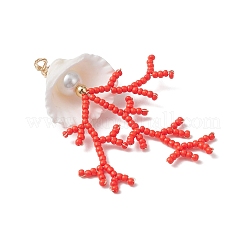 Большие подвески из стеклянных бусин и ракушек&nbsp;PALLOY-MZ01152-01