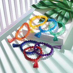 Ensemble de bracelets extensibles de perles rondes de jade de malaisie naturel teint&nbsp;BJEW-JB06956