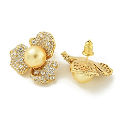 Серьги-гвоздики из латуни с микропаве из прозрачного кубического циркония&nbsp;EJEW-H014-13G-03