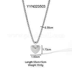 レトロな304ステンレススチールペンダントヒップホップネックレス  銀色のメッキ  ハート  21.65インチ（55cm）&nbsp;OC7318-6