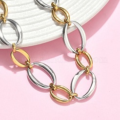 女性用ツートン304ステンレススチールオーバルリンクチェーンブレスレット  ゴールドカラー  8.86インチ（22.5cm）&nbsp;BJEW-F533-02F-G