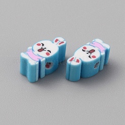 漫画の手作りポリマー粘土ビーズ  兎  ライトスカイブルー  10~10.5x4.5~5x4.5~5mm  穴：1.5~1.8mm&nbsp;CLAY-WH0011-03A