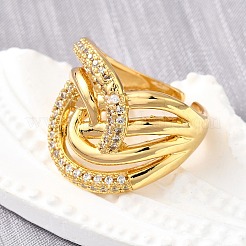 Латунные микропаве кубические цирконии регулируемые открытые манжеты кольца для женщин&nbsp;RJEW-K292-07G