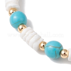 Эластичные браслеты для женщин из натуральных белых ракушек и синтетических бирюзовых бусин.&nbsp;BJEW-JB13477-01