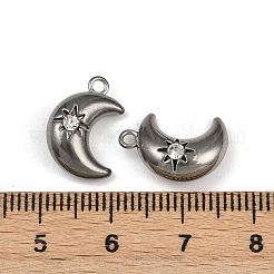 304ステンレスペンダント  ラインストーン付き  ムーンチャーム  ミックスカラー  15.5x10.5x5.5mm  穴：1.6mm&nbsp;STAS-I342-11P