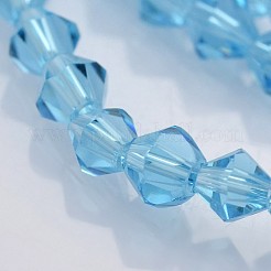 ダブルコーンガラスビーズ連売り  多面カット  ライトスカイブルー  3.5x3mm  穴：1mm  約107~110個/連  32.5~34cm&nbsp;LS-EGLA-P016-3mm-02
