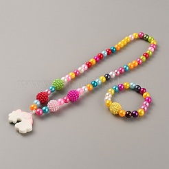 Пластиковое колье с подвеской в виде радуги и круглый эластичный браслет из бисера SJEW-TAC0002-01