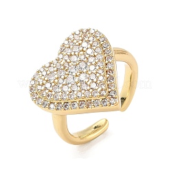 Manschettenringe aus Messing mit Mikropflaster und Zirkonia in Herzform für Damen&nbsp;RJEW-A069-12G