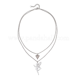 Кулон из нержавеющей стали с феей и сердцем&nbsp;NJEW-JN05810-02