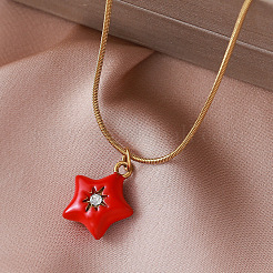 Collier pendentif cœur rouge émaillé en acier inoxydable 304 avec verre pour la Saint-Valentin (femme)&nbsp;IF7450