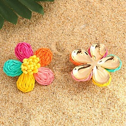 Комплект из ожерелья и серег-гвоздиков из рафии в стиле «Цветок Богемия»&nbsp;FS-WG35AAC-01