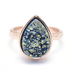 Гальванизированный естественный druzy кварцевый кристалл палец кольца RJEW-I055-10RG-RS