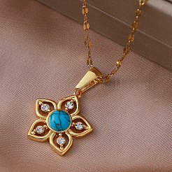 Colliers pendentifs vintage en acier inoxydable 304 et turquoise synthétique&nbsp;RQ4537