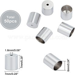 304ステンレススチールコードエンド50個  エンドキャップ  コラム  ステンレス鋼色  7x7mm  穴：1.6mm  内径：6mm&nbsp;STAS-UN0029-16