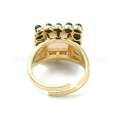 Прямоугольное регулируемое кольцо из синтетического лунного камня и натурального черного агата RJEW-B030-01A-04