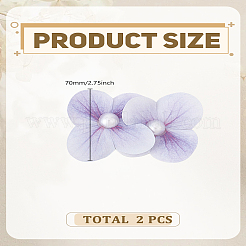 鉄製ワニ口ヘアクリップ2個  プラスチックパールと紙の花付き  紫色のメディア  67x45x13mm&nbsp;PHAR-LP0002-29C