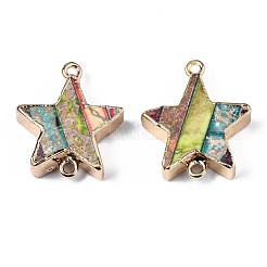 ナチュラルインペリアルジャスパーリンクコネクター  金色の鉄のループとエッジ  染め  スター  カラフル  24x20~21x6~7mm  穴：1.6mm&nbsp;G-S359-331A