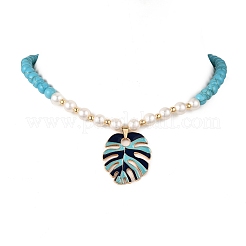 Ожерелья из круглых бусин из листового сплава с эмалью NJEW-JN05349-02