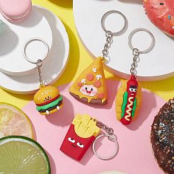 4 個 4 スタイル食品 PVC プラスチックキーホルダー  鉄のスプリットキーリング付き  パン/ピザ/フライドポテト/ハンバーガー  ミックスカラー  8.8~11.3cm  1個/スタイル&nbsp;KEYC-JKC00671
