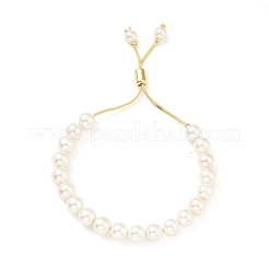 Schiebearmband aus Muschelperlen mit Schlangenkette aus Messing&nbsp;LS-BJEW-B066-01B-02