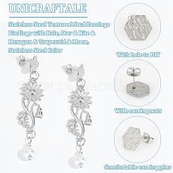 30 шт. 15 стиля 304 нержавеющая сталь текстурированные серьги-гвоздики фурнитура с отверстием STAS-UN0002-32