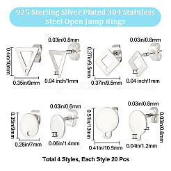 80 шт. 4 стиля фурнитуры для сережек-гвоздиков из нержавеющей стали 201/304&nbsp;EJEW-BBC0002-17