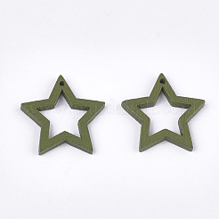 塗装ポプラウッドペンダント  スター  オリーブドラブ  24.5~25x24.5x2.5mm  穴：1.2mm&nbsp;WOOD-T021-10K
