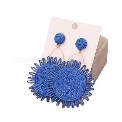 Серьги-гвоздики из цветочного сплава и рафии&nbsp;FS-WGE45CE-02