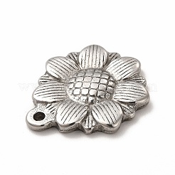 304ステンレスペンダント  ヒマワリ  アンティークシルバー  25.5x22x3.5mm  穴：1.6mm&nbsp;STAS-P322-03AS