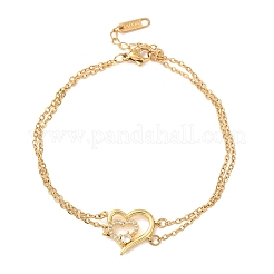 Bracelet double rang en laiton serti de micro-pavés de zircon cubique transparent.&nbsp;BJEW-C155-02G
