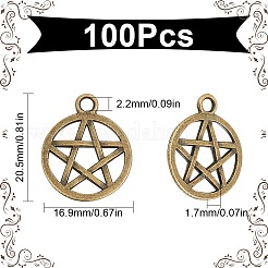 合金のチベット風チャーム  ウィッカペンダント  スターとフラットラウンド  アンティークブロンズ  20.5x16.9x1.7mm  穴：2mm  100個/箱&nbsp;TIBEP-SC0002-60
