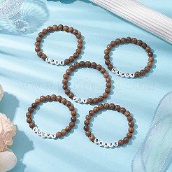 5個 5スタイル 木製ラウンドビーズストレッチブレスレットセット  アクリルウッドビーズの重ね付けブレスレット  キャメル  内径：2-1/8インチ（5.35cm）  1個/スタイル&nbsp;BJEW-JB10847