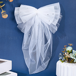 1 шт. полиэстеровая свадебная фата с бантом&nbsp;AJEW-CY0001-83