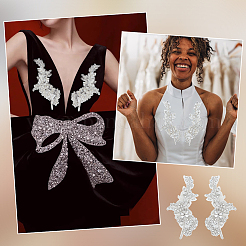 Applicazioni di pizzo ricamate con fiori di stoffa di nylon fatte a mano con strass di vetro per accessori di costume&nbsp;DIY-WH0430-819